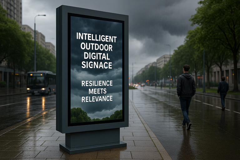 High-brightness outdoor digital signage with weatherproof enclosure