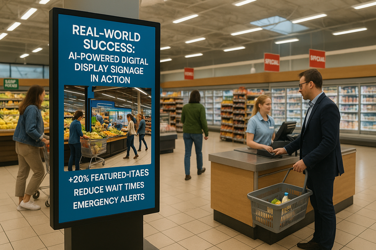 Examples of screens improving sales, wait times, and navigation.