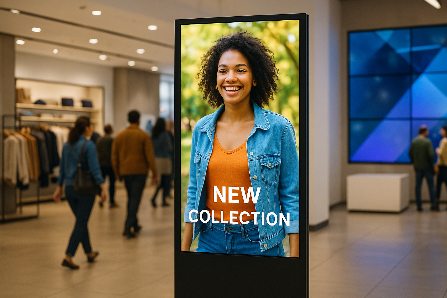 Retail signage showing sustainability and brand stories