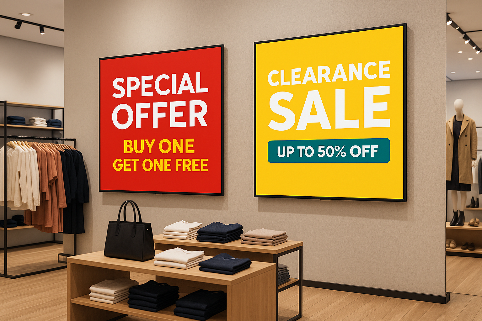 In-store digital signage showing product promotions and bundle offers