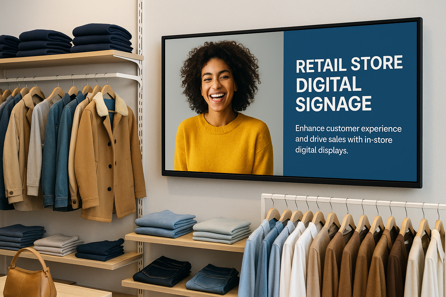 Retail digital signage window displays promoting sales