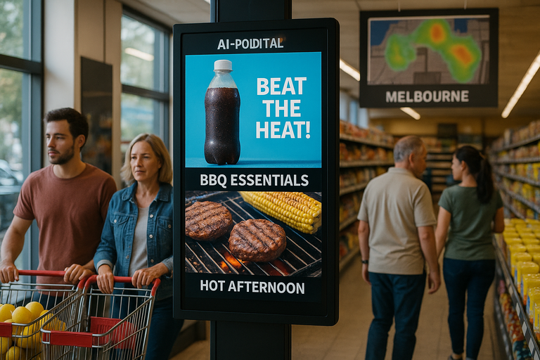 Heatmap analytics from digital signage showing attention zones in a retail store