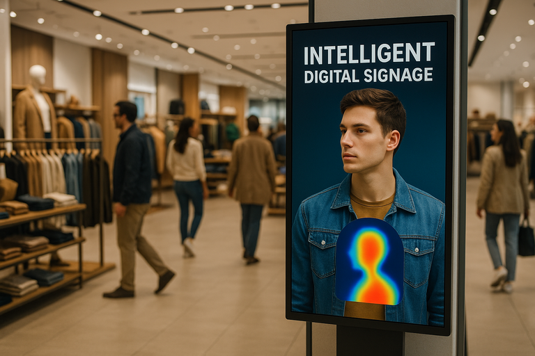 Retail store digital signage displaying personalised content in-store
