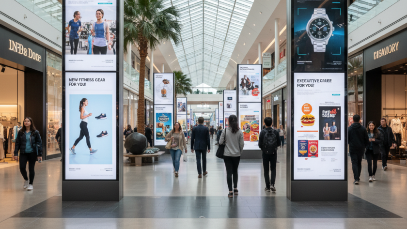 AI-powered digital signage displays in an Australian shopping mall