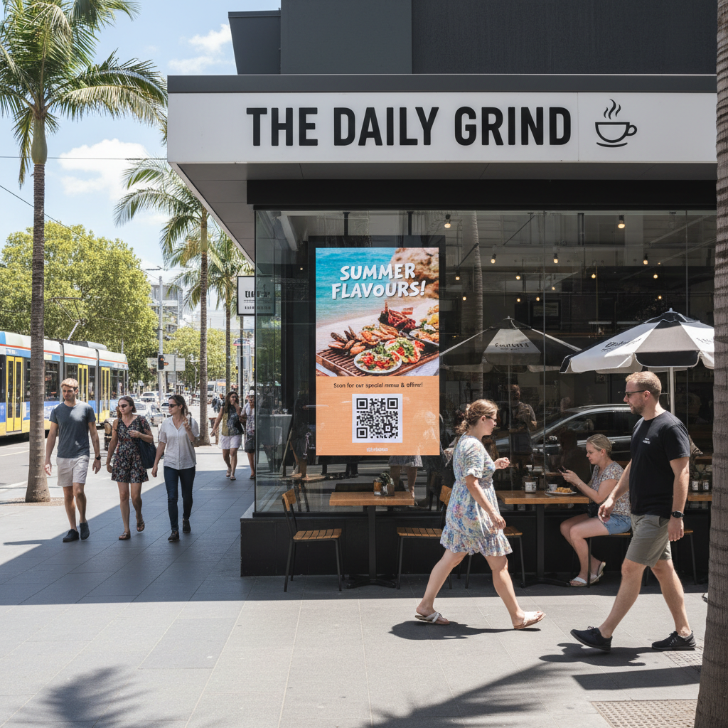 High brightness digital signage in an Australian café shopfront window