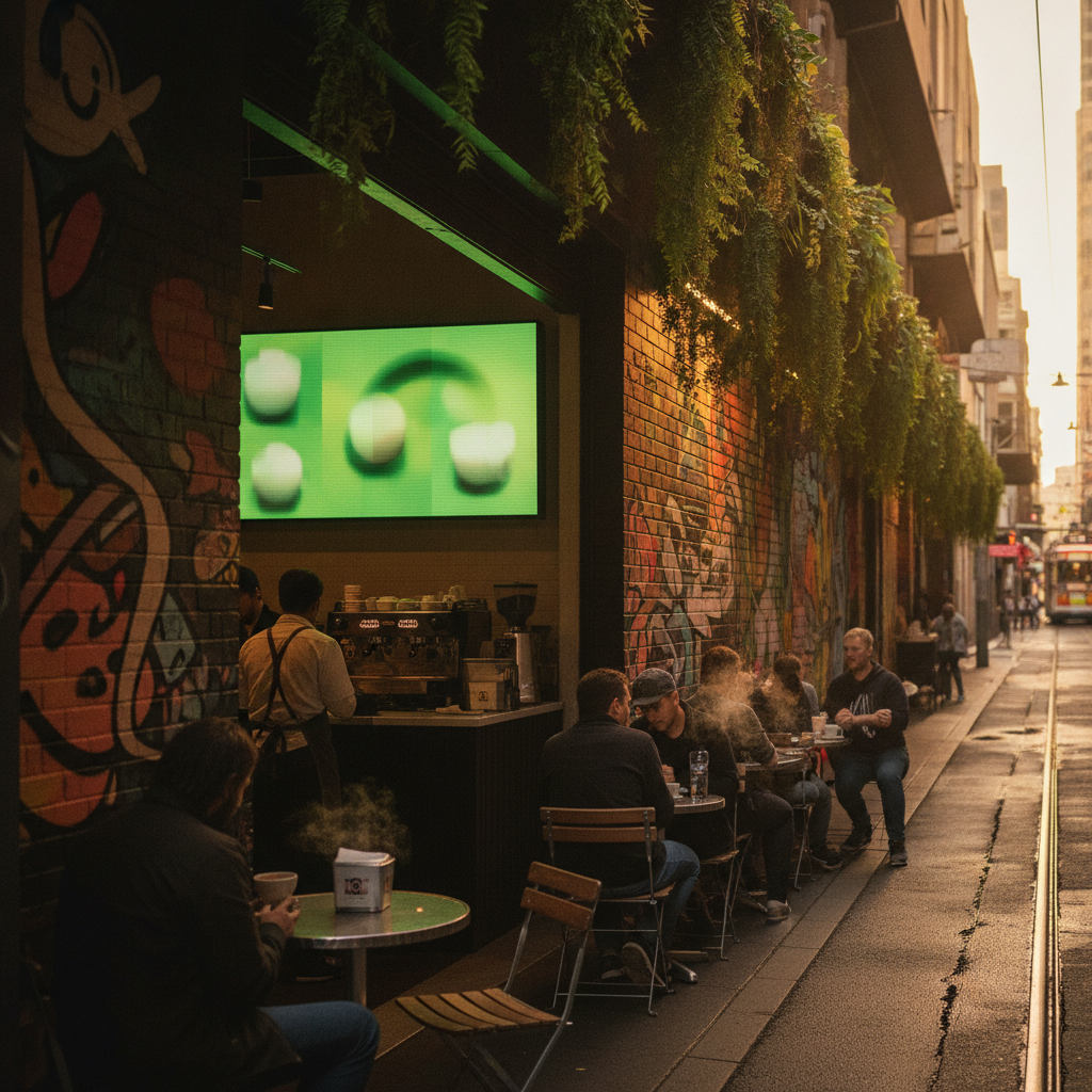 Melbourne laneway café with digital signage