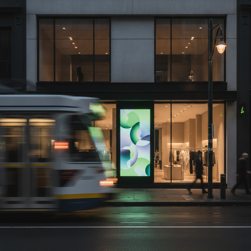 Digital window display in a Melbourne retail boutique