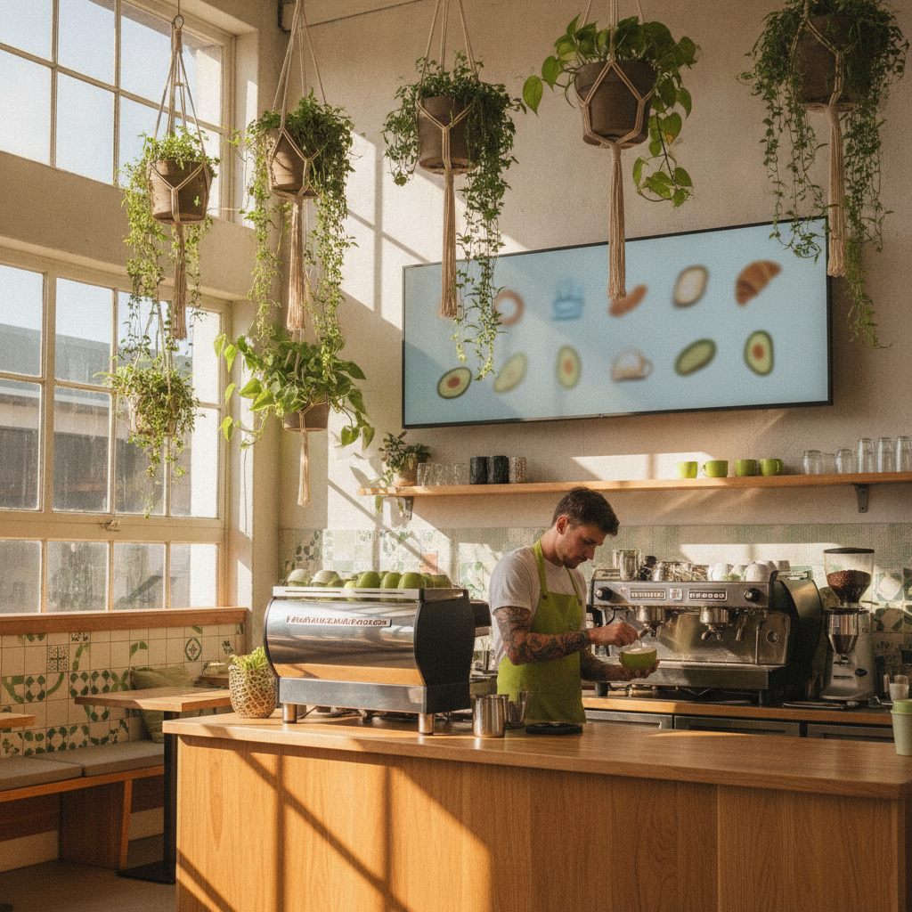 Digital menu board in a Sydney café