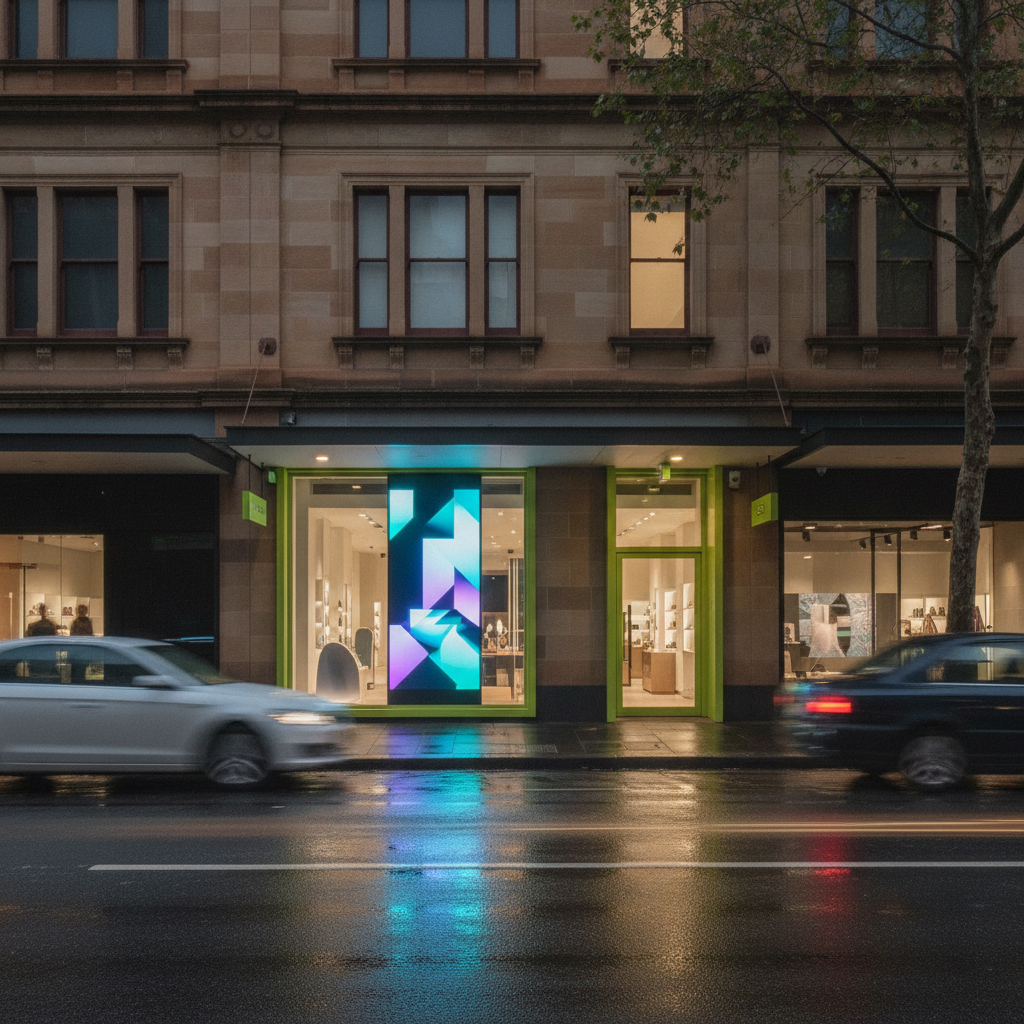 Digital window display in a Sydney boutique