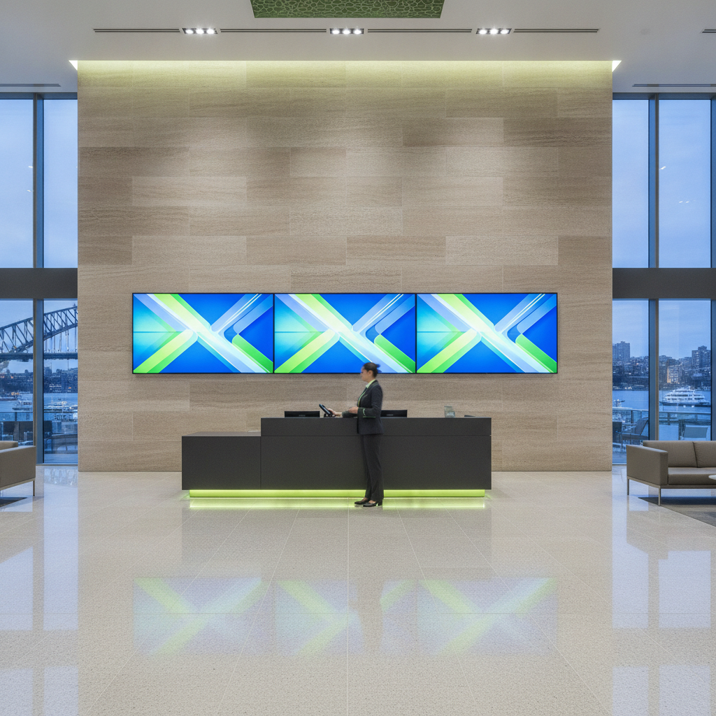 Multi-screen video wall in a Sydney CBD corporate lobby