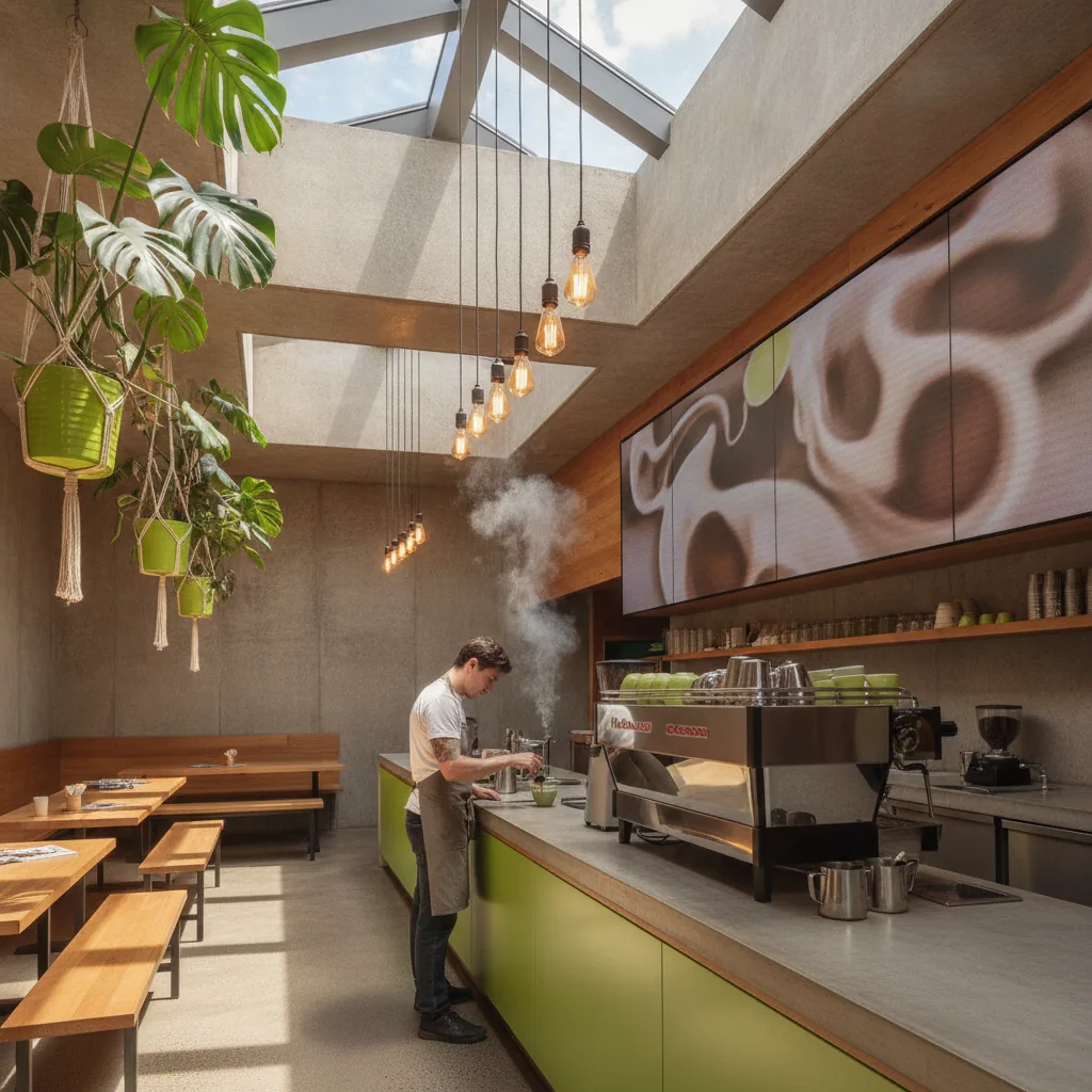 Brisbane specialty café with AI digital menu board