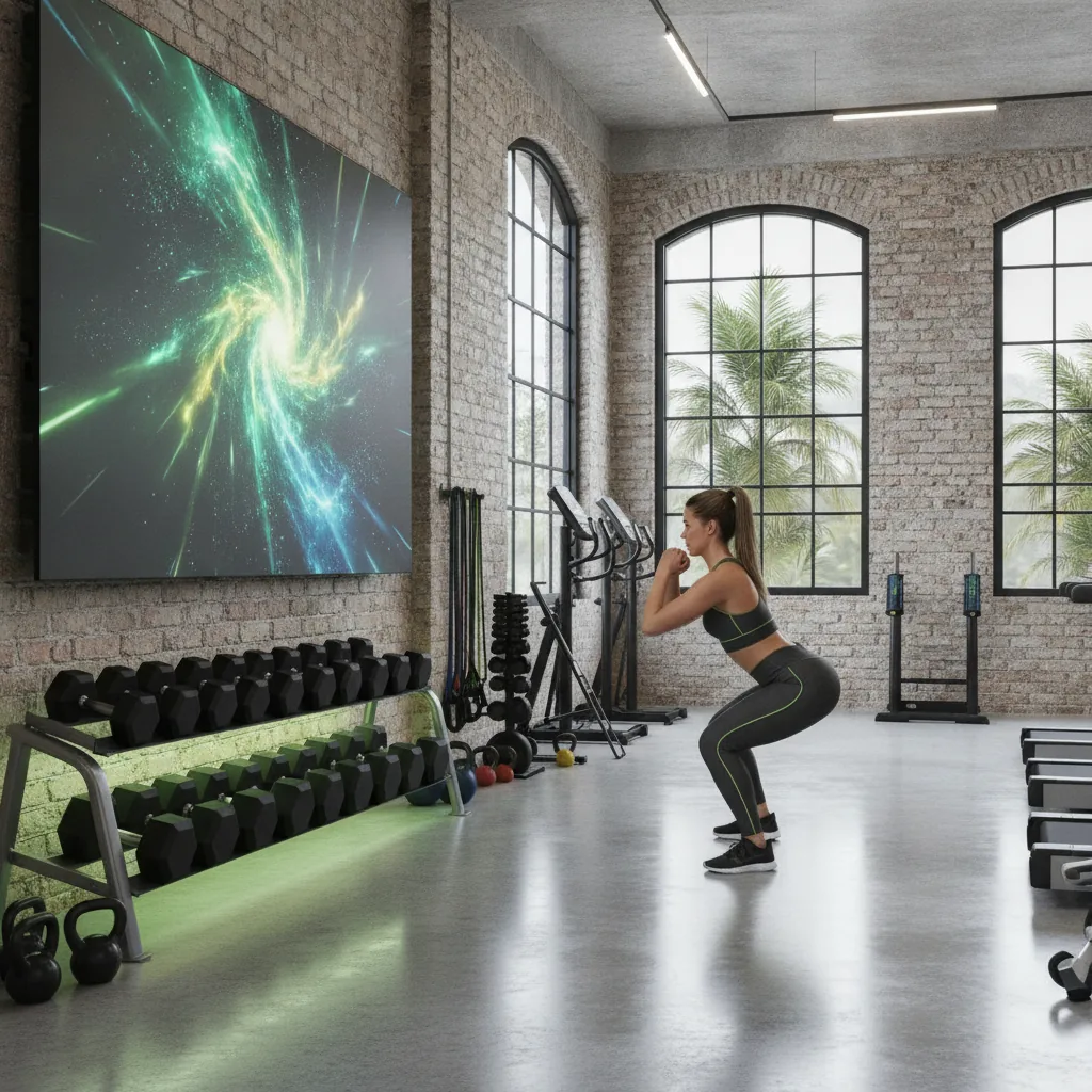 Brisbane Newstead fitness studio with class timetable screen