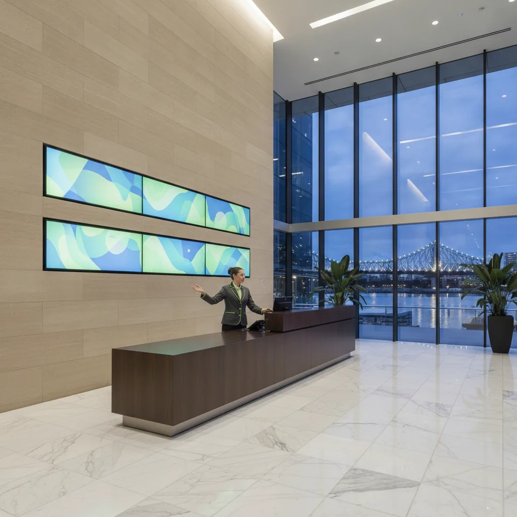 Brisbane CBD corporate lobby with synced video wall
